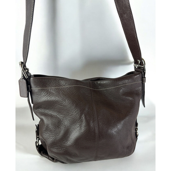 Coach Chocolate Brown Duffle Bucket Bag Pebbled Leather Shoulder Purse F15064 - Picture 2 of 16